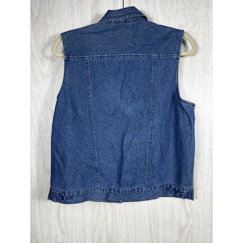 Lemon Grass Denim Vest Womens M Embroidered Patchwork Boho Festival Western Chic - Picture 3 of 8